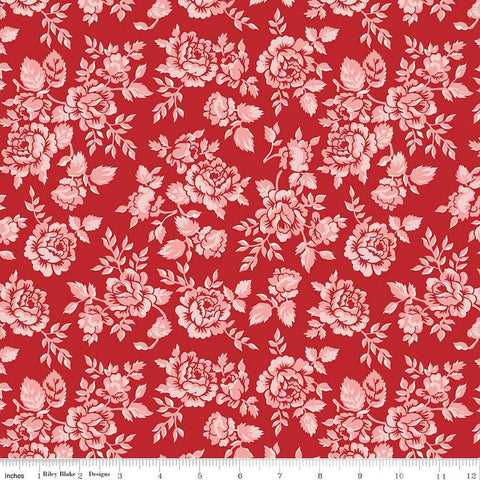 CLEARANCE Home Town Parry C13580 Schoolhouse Red by Riley Blake Designs - Floral Flowers - Lori Holt - Quilting Cotton Fabric