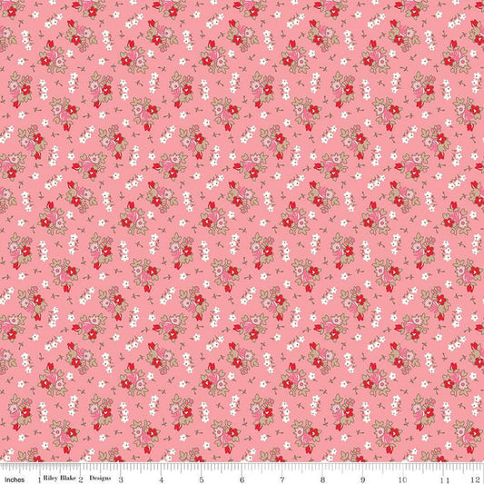 SALE Home Town Bills C13582 Heirloom Coral - Riley Blake Designs - Floral Flowers - Lori Holt - Quilting Cotton Fabric