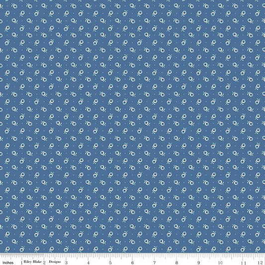SALE Home Town Butterfield C13588 Denim - Riley Blake Designs - Floral Flowers - Lori Holt - Quilting Cotton Fabric