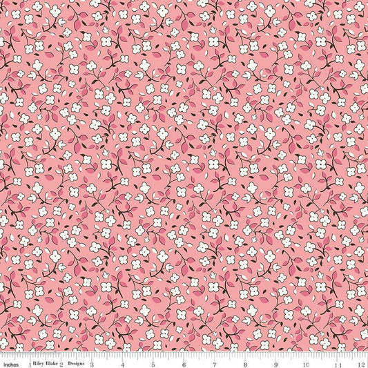 Home Town Swasey C13590 Heirloom Coral - Riley Blake Designs - Floral Flowers - Lori Holt - Quilting Cotton Fabric
