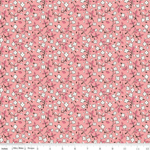 SALE Home Town Swasey C13590 Heirloom Coral by Riley Blake Designs - Floral Flowers - Lori Holt - Quilting Cotton Fabric