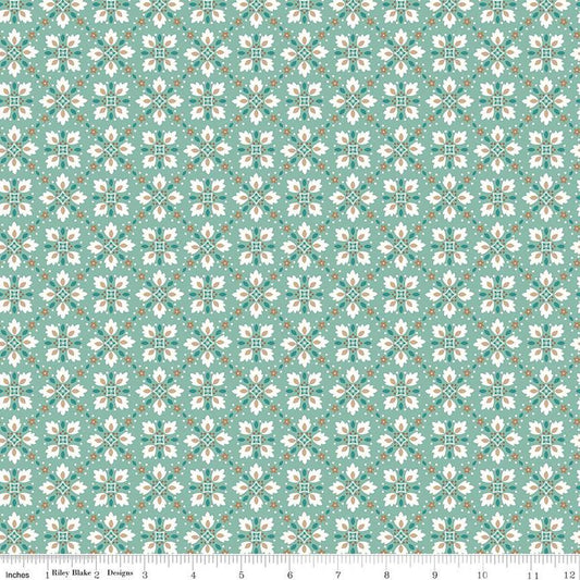 SALE Home Town Hamilton C13591 Heirloom Sea Glass - Riley Blake Designs - Floral Flowers Medallions - Lori Holt - Quilting Cotton Fabric