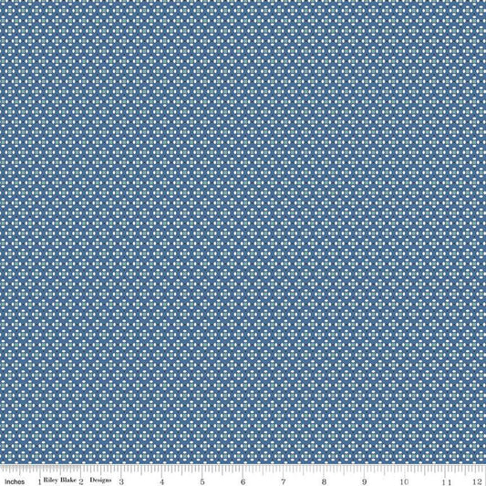 SALE Home Town Dansie C13595 Denim - Riley Blake Designs - Geometric Dots Ovals Squares - Lori Holt - Quilting Cotton Fabric