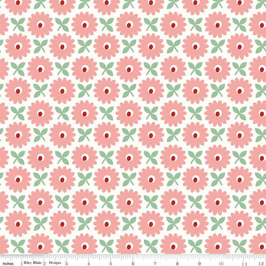 3-Yard cut- SALE Home Town WIDEBACK WB13601 Heirloom Coral - Riley Blake - 108" Flowers - Lori Holt - Quilting Cotton Fabric