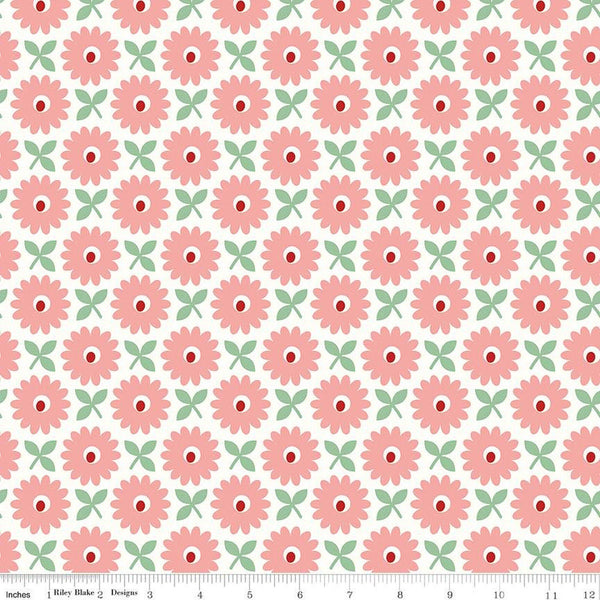 3 yard cut- SALE Home Town WIDE BACK WB13601 Heirloom Coral - Riley Blake - 107/108" Wide Flowers - Lori Holt - Quilting Cotton Fabric