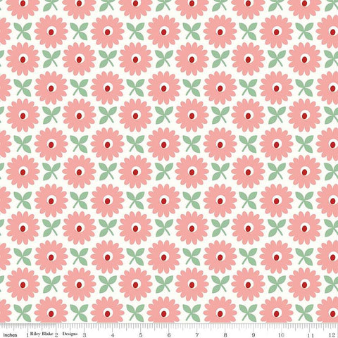 1 yd 13" End of Bolt - SALE Home Town WIDE BACK WB13601 Heirloom Coral - Riley Blake - 107/108" Flowers - Lori Holt - Quilting Cotton Fabric