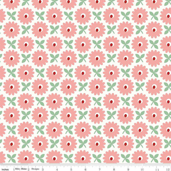 1 yd 35" End of Bolt - Home Town WIDE BACK WB13601 Heirloom Coral - Riley Blake - 107/108" Flowers - Lori Holt - Quilting Cotton Fabric