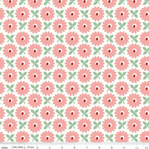 1 yd 35" End of Bolt - Home Town WIDE BACK WB13601 Heirloom Coral - Riley Blake - 107/108" Flowers - Lori Holt - Quilting Cotton Fabric