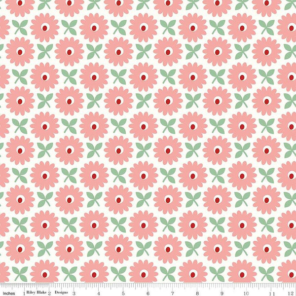 3 yard cut- SALE Home Town WIDE BACK WB13601 Heirloom Coral - Riley Blake - 107/108" Wide Flowers - Lori Holt - Quilting Cotton Fabric