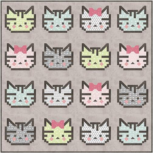 SALE Patchwork Kitty Quilt PATTERN P076 by Kelli Fannin - Riley Blake Designs - INSTRUCTIONS Only - Pieced Pixelated Cat Heads