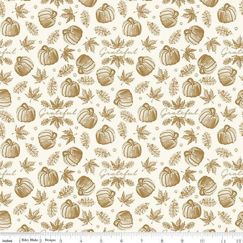 SALE Shades of Autumn Icons SC13475 Cream SPARKLE - Riley Blake Designs - Thanksgiving Fall Pumpkins Gold SPARKLE - Quilting Cotton Fabric