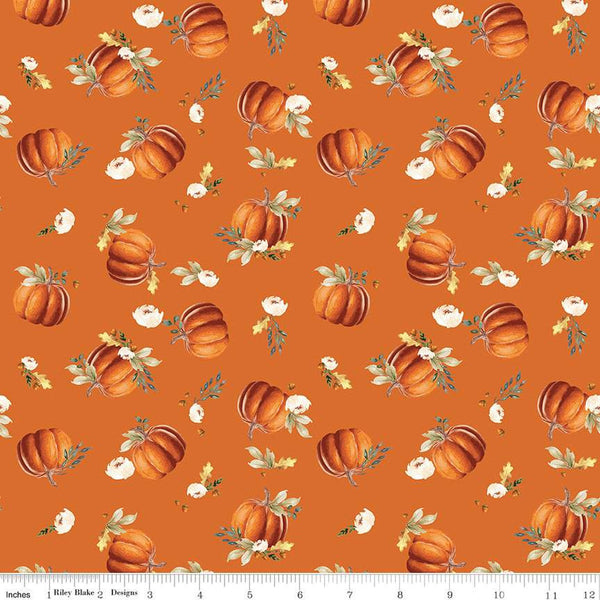 28" End of Bolt - CLEARANCE Shades of Autumn Pumpkins C13471 Orange by Riley Blake  - Thanksgiving Fall Acorns Leaves - Quilting Cotton