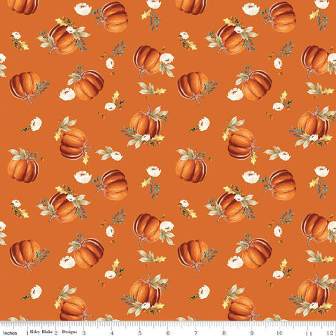CLEARANCE Shades of Autumn Pumpkins C13471 Orange by Riley Blake  - Thanksgiving Fall Acorns Leaves Flowers - Quilting Cotton