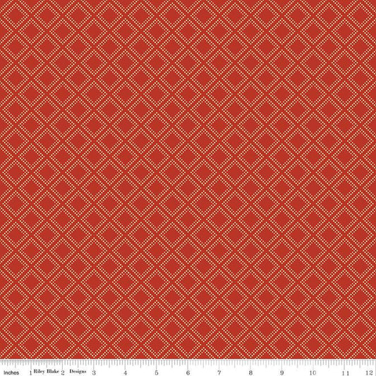 15" End of Bolt - CLEARANCE Fall's in Town Grid C13517 Red - Riley Blake  - Thanksgiving Autumn Lattice Squares Geometric - Quilting Cotton