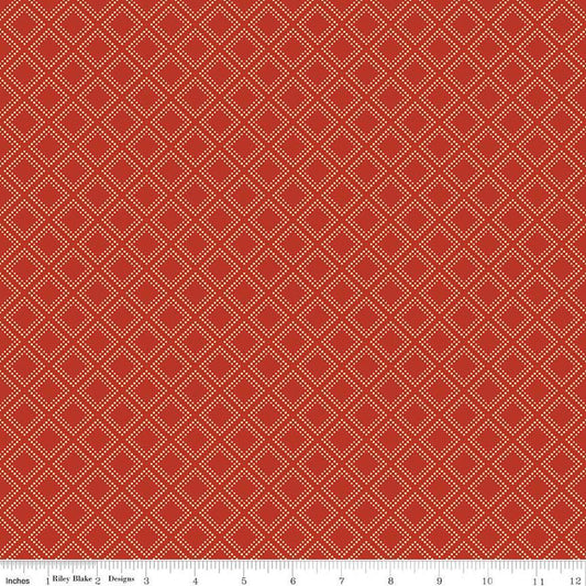 15" End of Bolt - CLEARANCE Fall's in Town Grid C13517 Red - Riley Blake  - Thanksgiving Autumn Lattice Squares Geometric - Quilting Cotton