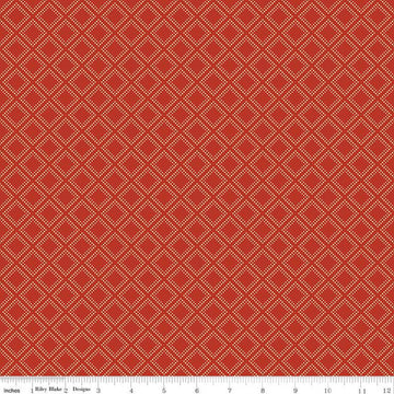 15" End of Bolt - CLEARANCE Fall's in Town Grid C13517 Red - Riley Blake  - Thanksgiving Autumn Lattice Squares Geometric - Quilting Cotton