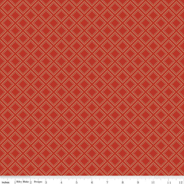 CLEARANCE Fall's in Town Grid C13517 Red by Riley Blake  - Thanksgiving Autumn Lattice Squares Geometric - Quilting Cotton