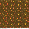 SALE Fall's in Town Village C13512 Brown - Riley Blake Designs - Thanksgiving Autumn Houses Trees Leaves Flowers - Quilting Cotton Fabric