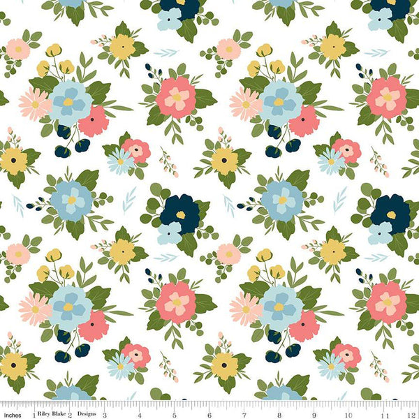 12" End of Bolt - Day in the Life Main C13660 White by Riley Blake Designs - Floral Flowers - Quilting Cotton Fabric