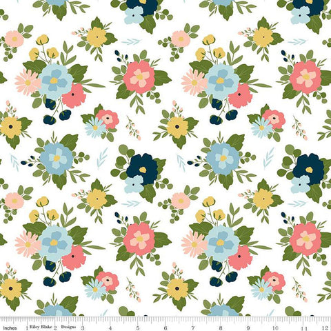 Day in the Life Main C13660 White by Riley Blake Designs - Floral Flowers - Quilting Cotton Fabric