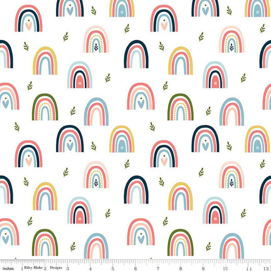 SALE Day in the Life Rainbows C13661 White - Riley Blake Designs - Quilting Cotton Fabric