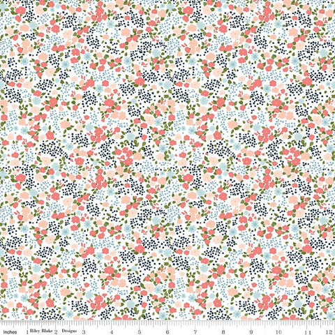 Day in the Life Floral C13662 White - Riley Blake Designs - Flowers Blossoms - Quilting Cotton Fabric
