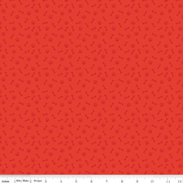 SALE Pets Paws C13651 Red - Riley Blake Designs - Children's Tone-on-Tone Paw Prints Bones  - Quilting Cotton Fabric