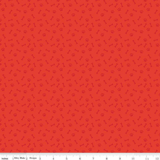 SALE Pets Paws C13651 Red - Riley Blake Designs - Children's Tone-on-Tone Paw Prints Bones  - Quilting Cotton Fabric