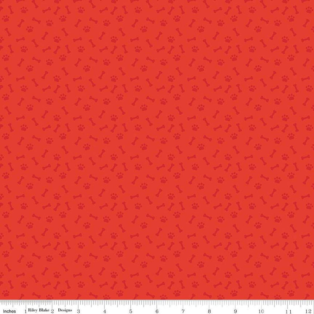 Pets Paws C13651 Red by Riley Blake Designs - Children's Tone-on-Tone Paw Prints Bones  - Quilting Cotton Fabric