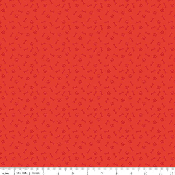 SALE Pets Paws C13651 Red by Riley Blake Designs - Children's Tone-on-Tone Paw Prints Bones  - Quilting Cotton Fabric