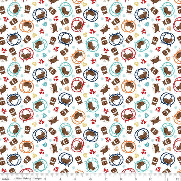 CLEARANCE Pets Hamsters C13654 White - Riley Blake Designs - Children's Hamster Hearts Paw Prints  - Quilting Cotton Fabric