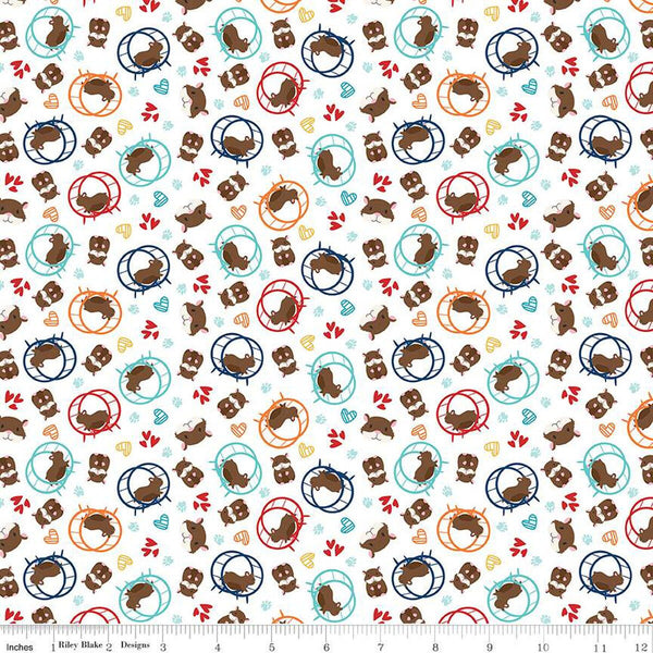 SALE Pets Hamsters C13654 White - Riley Blake Designs - Children's Hamster Hearts Paw Prints  - Quilting Cotton Fabric