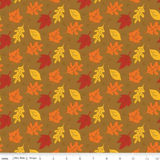 SALE Fall's in Town Leaves C13511 Tan - Riley Blake Designs - Thanksgiving Autumn Leaves Acorns - Quilting Cotton Fabric