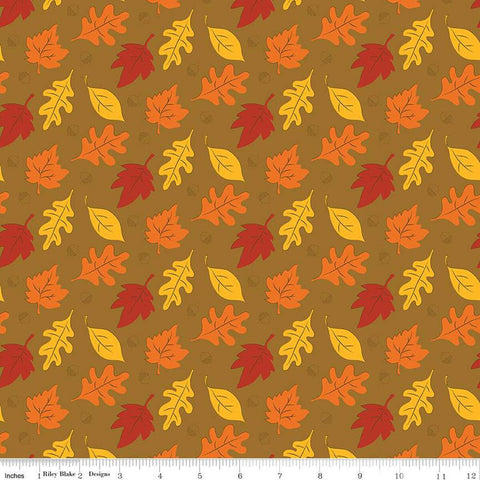 Fall's in Town Leaves C13511 Tan by Riley Blake Designs - Thanksgiving Autumn Leaves Acorns - Quilting Cotton Fabric