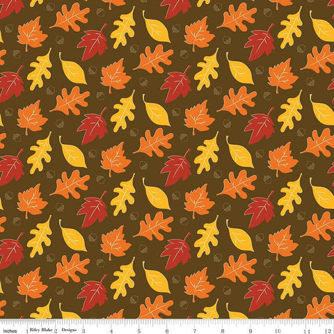 Fall's in Town Leaves C13511 Brown - Riley Blake Designs - Thanksgiving Autumn Leaves Acorns - Quilting Cotton Fabric