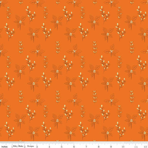 Fall's in Town Drawing C13513 Orange by Riley Blake Designs - Thanksgiving Autumn Leaves - Quilting Cotton Fabric