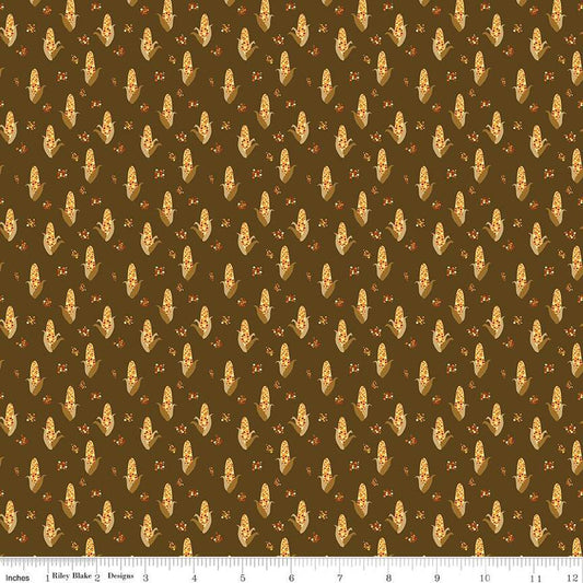SALE Fall's in Town Corn C13514 Brown - Riley Blake Designs - Thanksgiving Autumn Corn on the Cob - Quilting Cotton Fabric