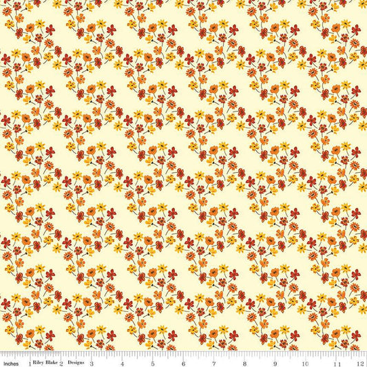 DEAL Fall's in Town Floral C13515 Cream - Riley Blake Designs - Thanksgiving Autumn Flowers - Quilting Cotton Fabric