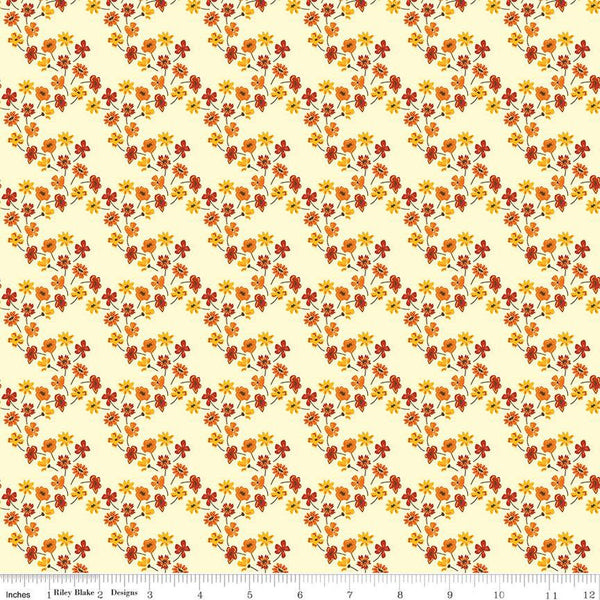 Fall's in Town Floral C13515 Cream by Riley Blake Designs - Thanksgiving Autumn Flowers - Quilting Cotton Fabric