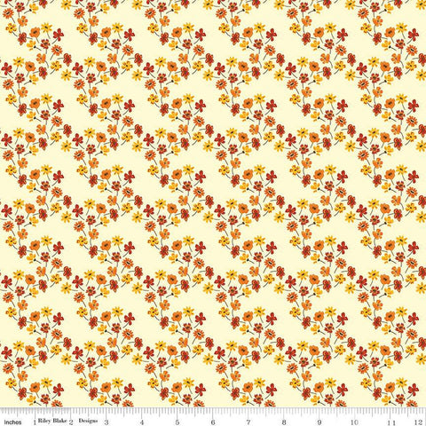 Fall's in Town Floral C13515 Cream by Riley Blake Designs - Thanksgiving Autumn Flowers - Quilting Cotton Fabric