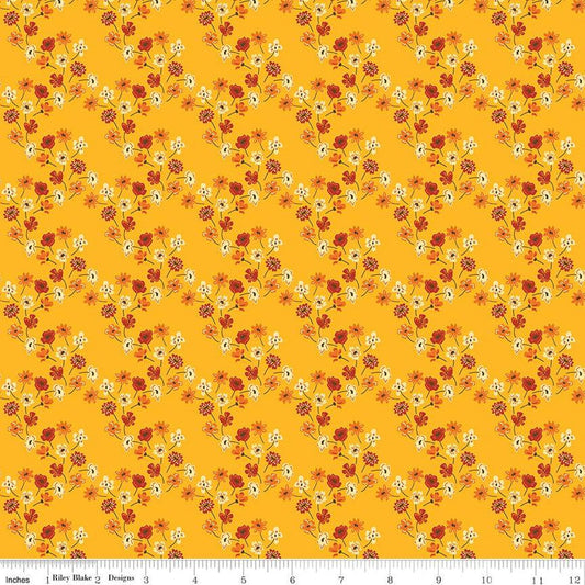 Fall's in Town Floral C13515 Gold - Riley Blake Designs - Thanksgiving Autumn Flowers - Quilting Cotton Fabric
