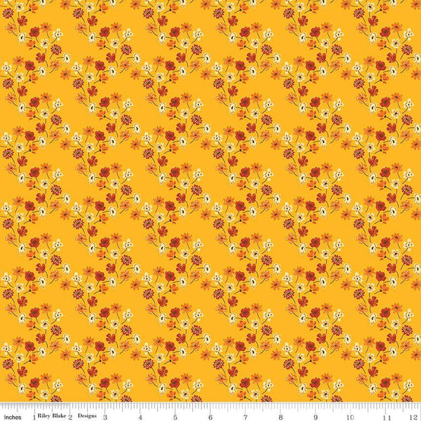 Fall's in Town Floral C13515 Gold by Riley Blake Designs - Thanksgiving Autumn Flowers - Quilting Cotton Fabric