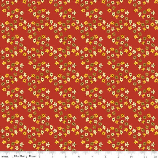 SALE Fall's in Town Floral C13515 Red - Riley Blake Designs - Thanksgiving Autumn Flowers - Quilting Cotton Fabric