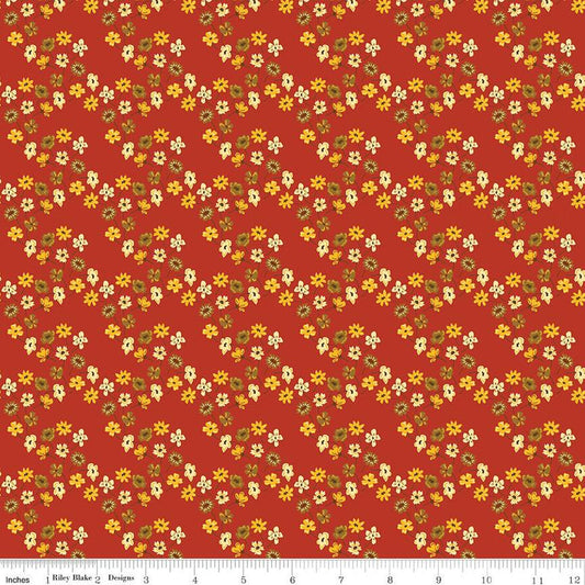 SALE 34" End of Bolt - Fall's in Town Floral C13515 Red - Riley Blake Designs - Thanksgiving Autumn Flowers - Quilting Cotton Fabric