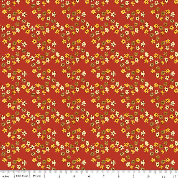 Fall's in Town Floral C13515 Red by Riley Blake Designs - Thanksgiving Autumn Flowers - Quilting Cotton Fabric