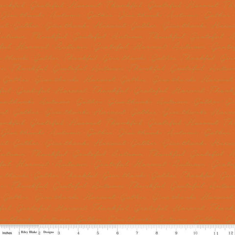 SALE Shades of Autumn Script SC13477 Orange SPARKLE - Riley Blake Designs - Thanksgiving Fall Text Gold SPARKLE - Quilting Cotton Fabric