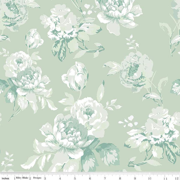 SALE Shades of Autumn Main C13470 Tea Green by Riley Blake Designs - Thanksgiving Fall Floral Flowers - Quilting Cotton Fabric