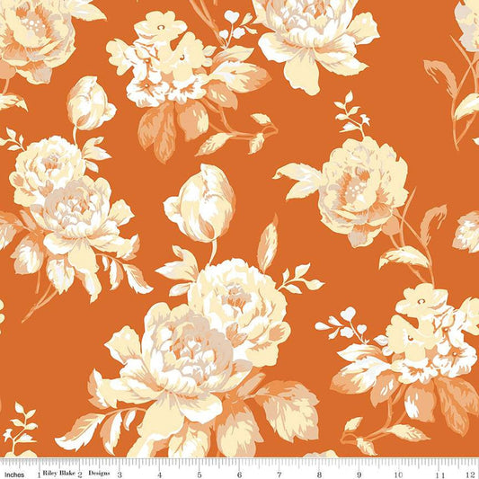 DEAL Shades of Autumn Main C13470 Orange - Riley Blake Designs - Thanksgiving Fall Floral Flowers - Quilting Cotton Fabric