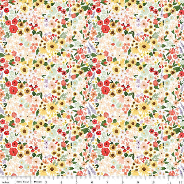 SALE Homemade Floral C13723 White - Riley Blake Designs - Flower Flowers - Quilting Cotton Fabric