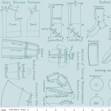 CLEARANCE Sew Journal Needlecraft C13896 Blue - Riley Blake Designs - Outlined Pattern Pieces - J. Wecker Frisch - Quilting Cotton Fabric